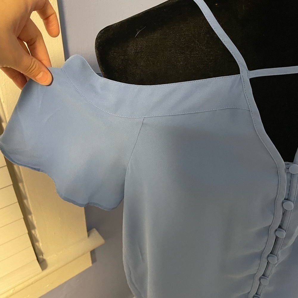 Express Light Blue Button-Front Top - Picture 5 of 5